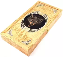 Нарды из карельской березы "Волк" малые, с инкрустацией