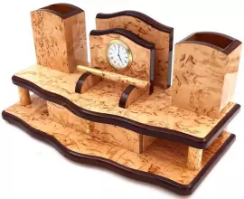 Прибор письменный двухъярусный с ящиком, карельская береза