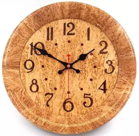 Часы настенные круглые, средние, карельская береза