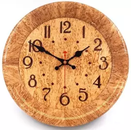 Часы настенные круглые, большие, карельская береза