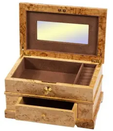 Шкатулка с зеркалом для ювелирных украшений, карельская береза