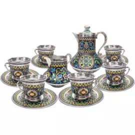 Кофейный сервиз "Муза летнего сада" на 6 персон, финифть