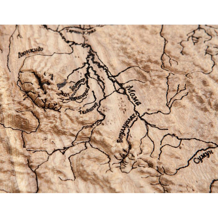 Map of the Republic of Sakha (Yakutia) made of wood, to order