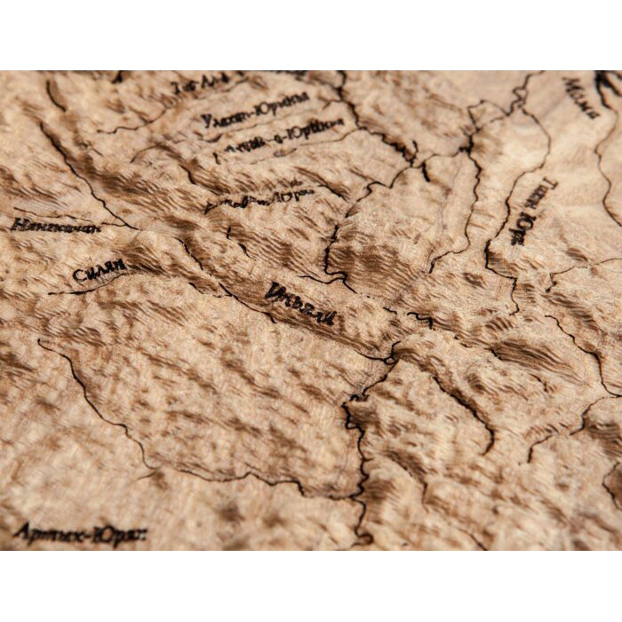 Map of the Republic of Sakha (Yakutia) made of wood, to order