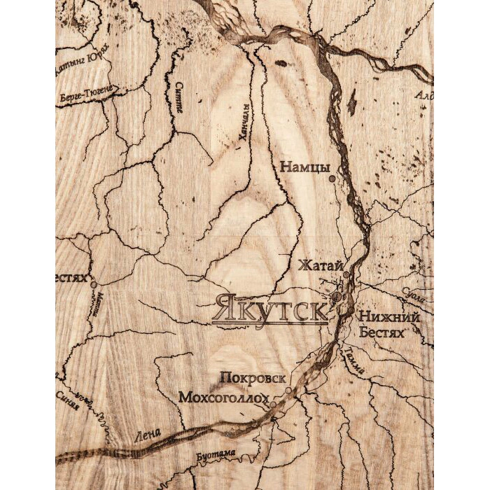 Map of the Republic of Sakha (Yakutia) made of wood, to order