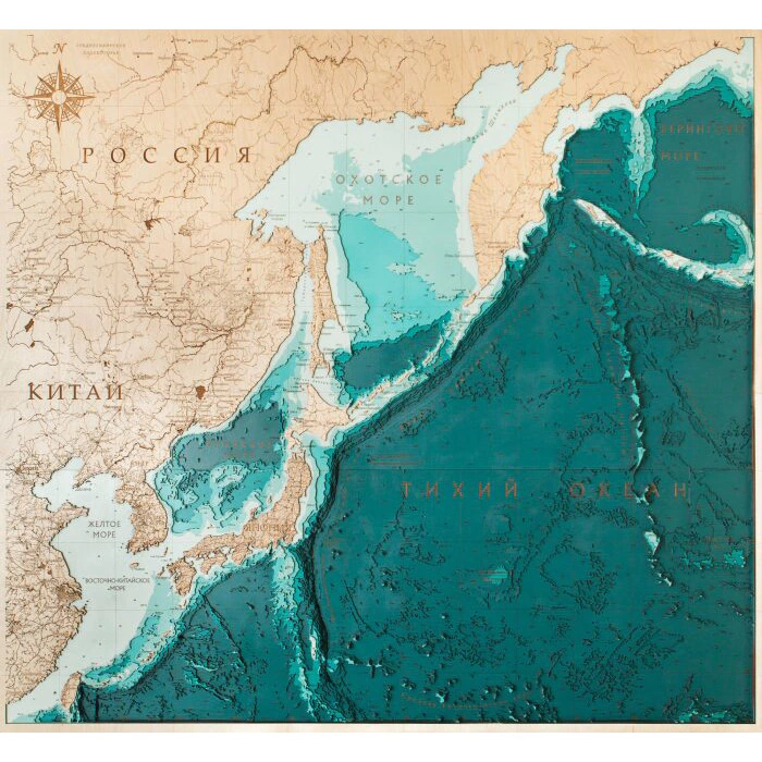 Map of the Northwestern Pacific Ocean made of wood, to order