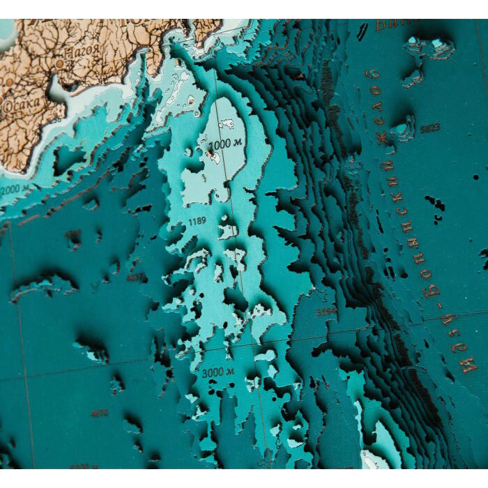 Map of the Northwestern Pacific Ocean made of wood, to order