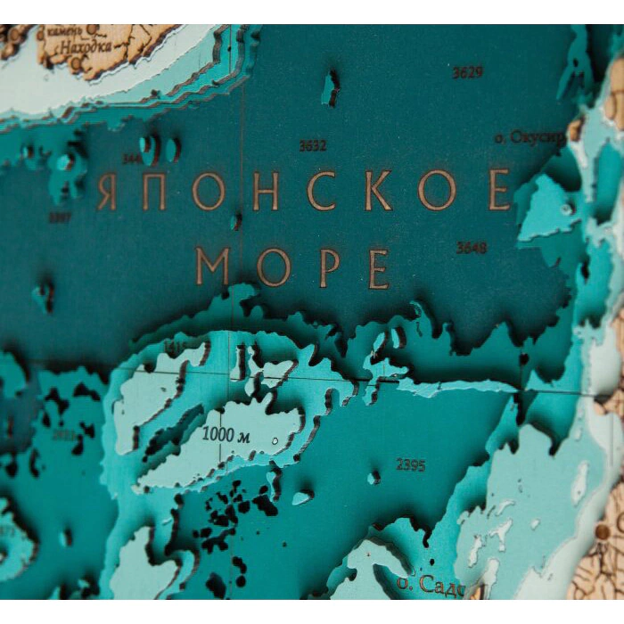 Map of the Northwestern Pacific Ocean made of wood, to order