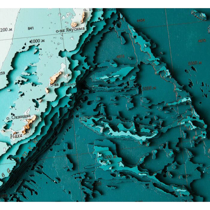 Map of the Northwestern Pacific Ocean made of wood, to order