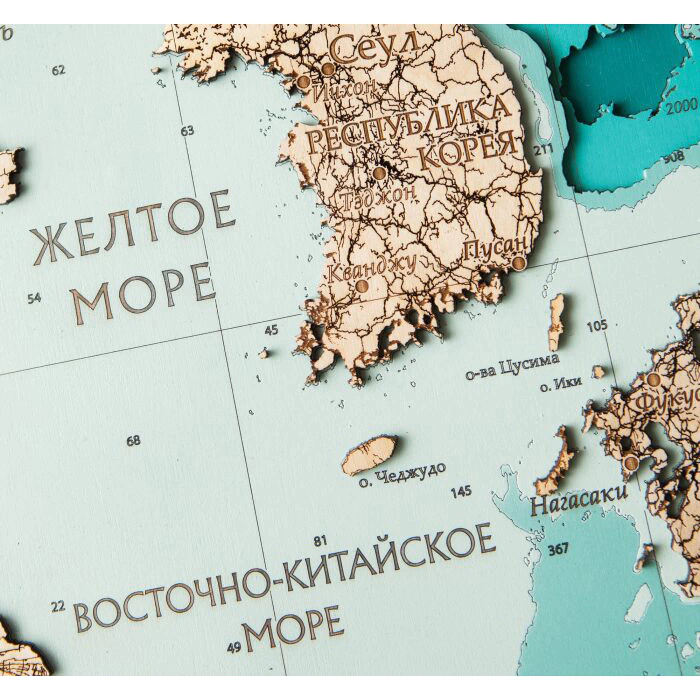 Map of the Northwestern Pacific Ocean made of wood, to order