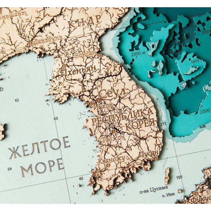 Map of the Northwestern Pacific Ocean made of wood, to order