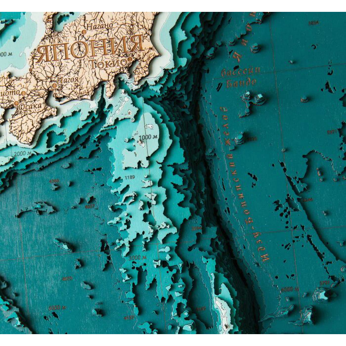 Map of the Northwestern Pacific Ocean made of wood, to order
