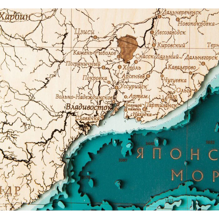 Map of the Northwestern Pacific Ocean made of wood, to order