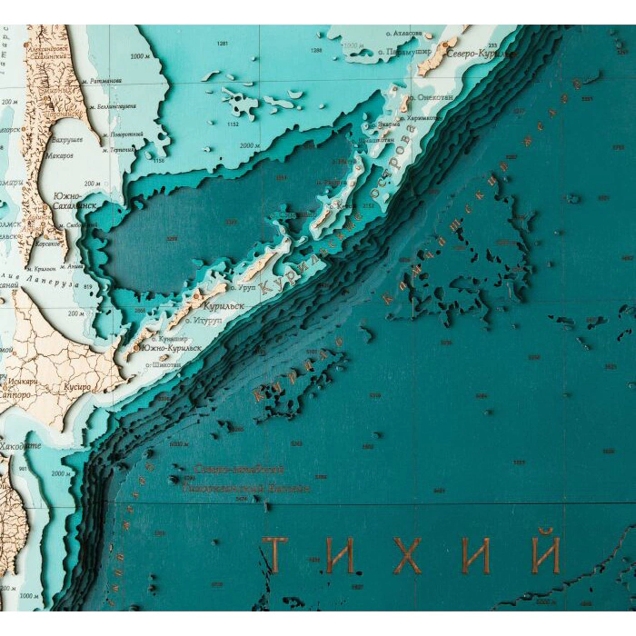 Map of the Northwestern Pacific Ocean made of wood, to order