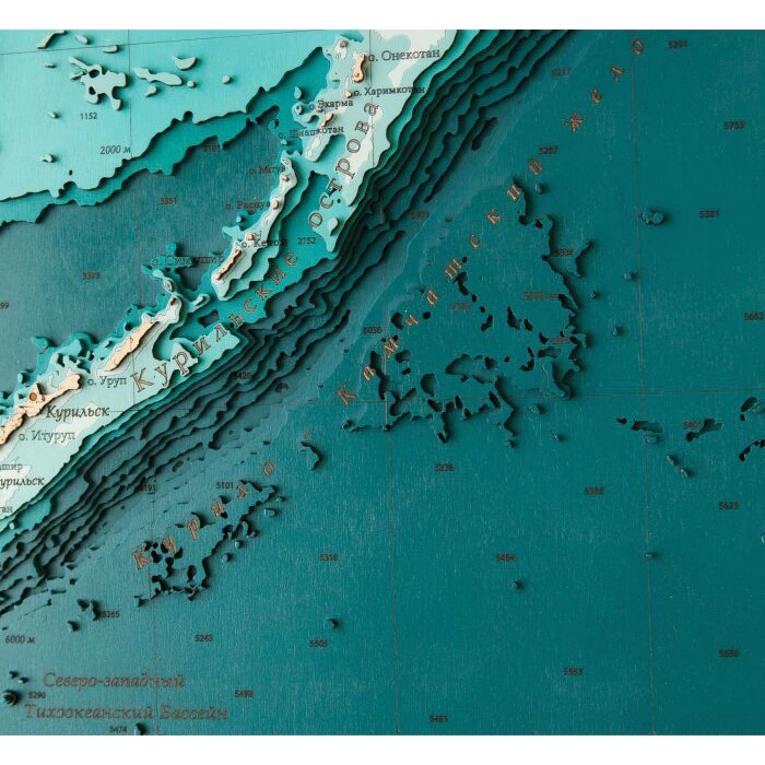 Map of the Northwestern Pacific Ocean made of wood, to order