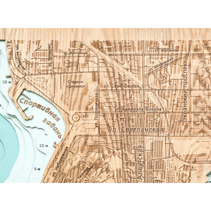 Map of the Golden Horn Bay (Vladivostok) made of wood, to order