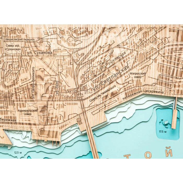 Map of the Golden Horn Bay (Vladivostok) made of wood, to order