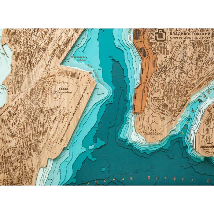 Map of the Golden Horn Bay (Vladivostok) made of wood, to order