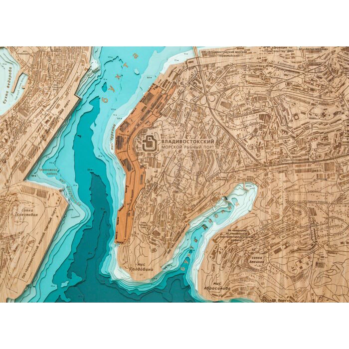Map of the Golden Horn Bay (Vladivostok) made of wood, to order