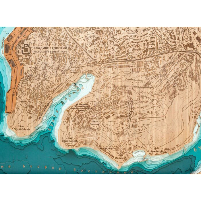 Map of the Golden Horn Bay (Vladivostok) made of wood, to order