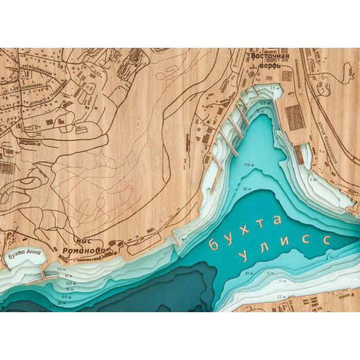 Map of the Golden Horn Bay (Vladivostok) made of wood, to order