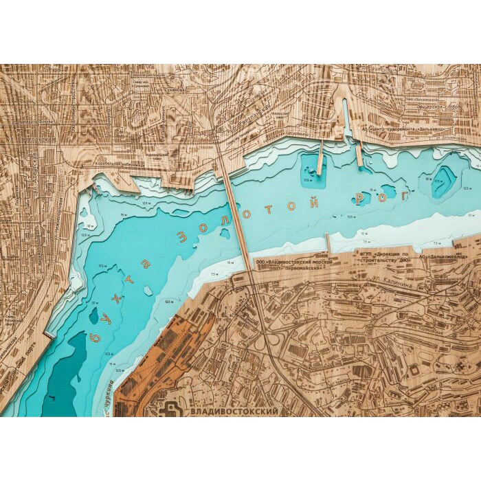 Map of the Golden Horn Bay (Vladivostok) made of wood, to order