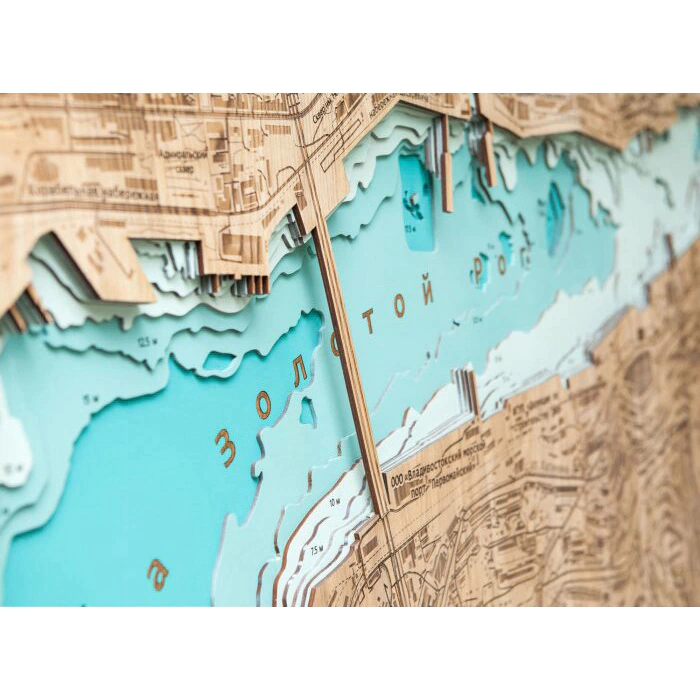 Map of the Golden Horn Bay (Vladivostok) made of wood, to order