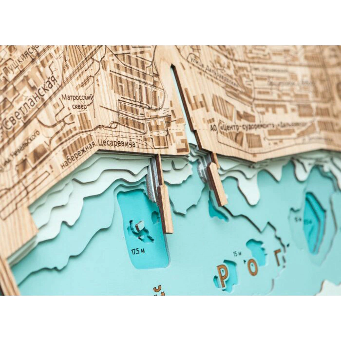 Map of the Golden Horn Bay (Vladivostok) made of wood, to order