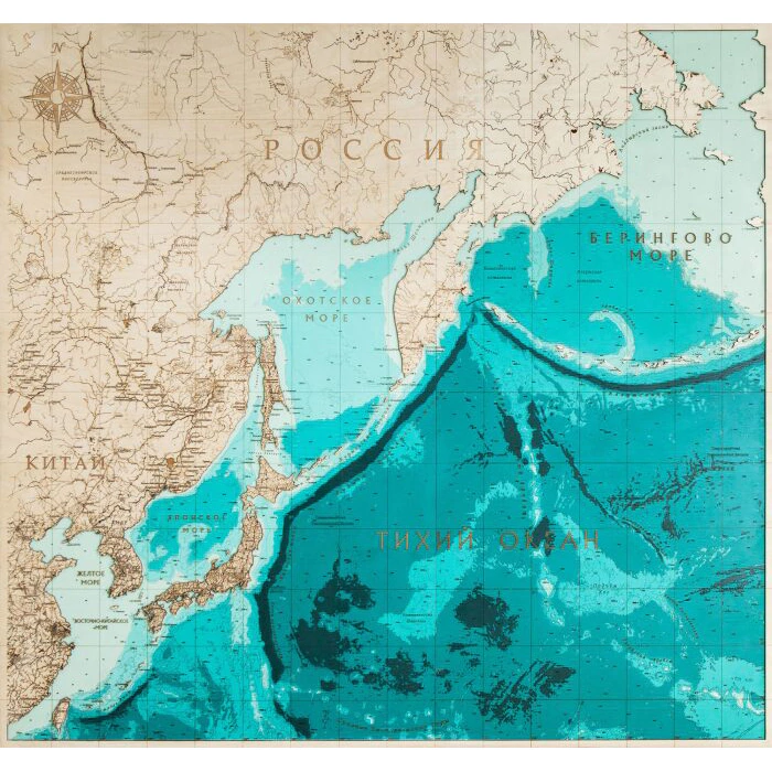 Magnetic map of the Northwestern Pacific Ocean made of wood, to order