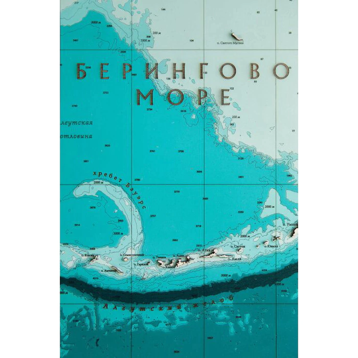 Magnetic map of the Northwestern Pacific Ocean made of wood, to order