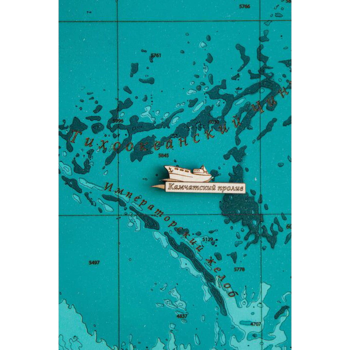 Magnetic map of the Northwestern Pacific Ocean made of wood, to order