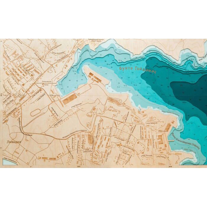 Map of Gaydamak Bay made of wood, to order