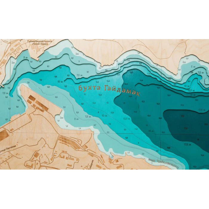 Map of Gaydamak Bay made of wood, to order