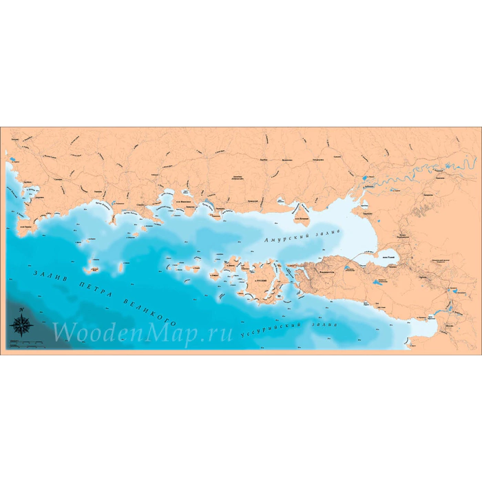 Peter the Great Bay Island map made of wood, large, custom-made