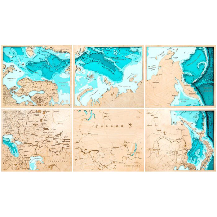 Map of Russia made of wood, polyptych, custom made