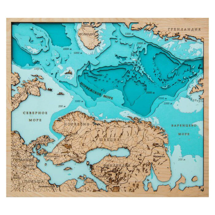 Map of Russia made of wood, polyptych, custom made