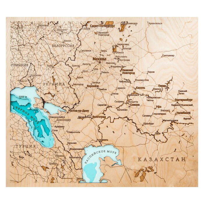 Map of Russia made of wood, polyptych, custom made