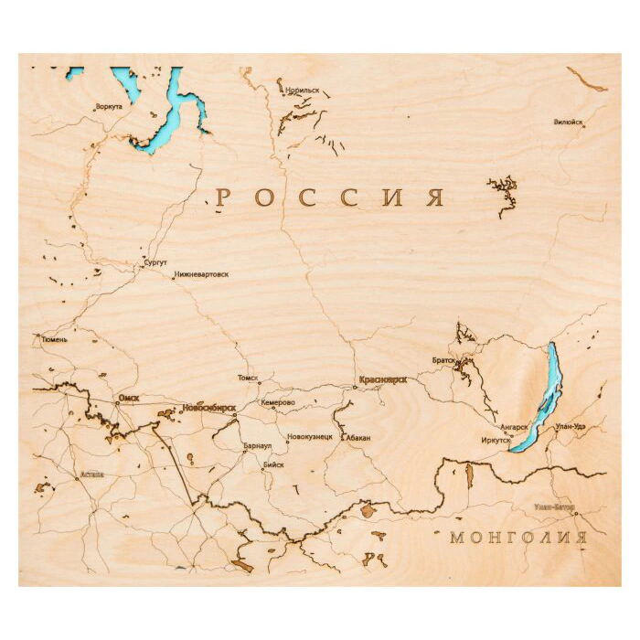 Map of Russia made of wood, polyptych, custom made