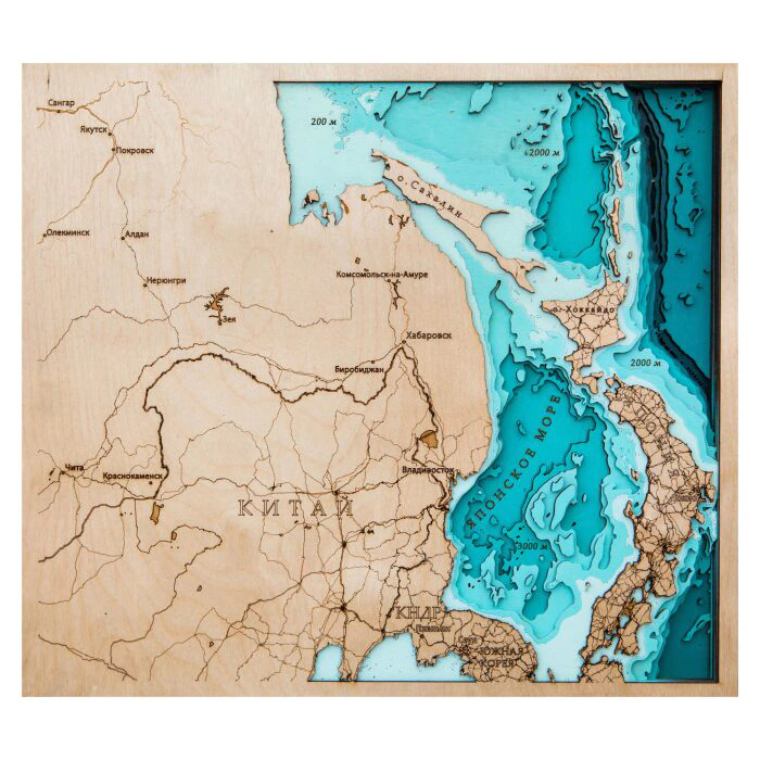 Map of Russia made of wood, polyptych, custom made