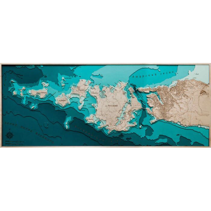 Peter the Great Bay Island map made of wood, medium, custom made