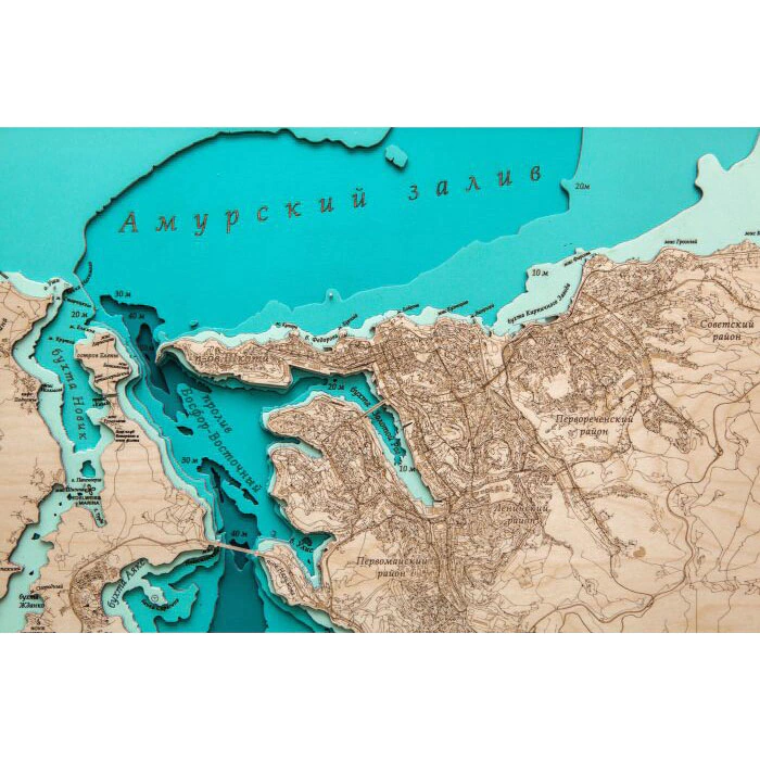 Peter the Great Bay Island map made of wood, medium, custom made