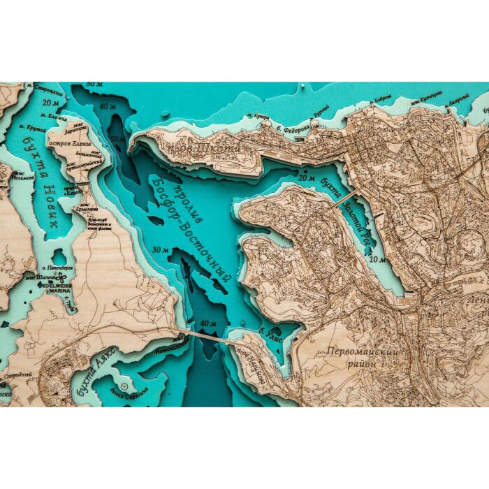 Peter the Great Bay Island map made of wood, medium, custom made