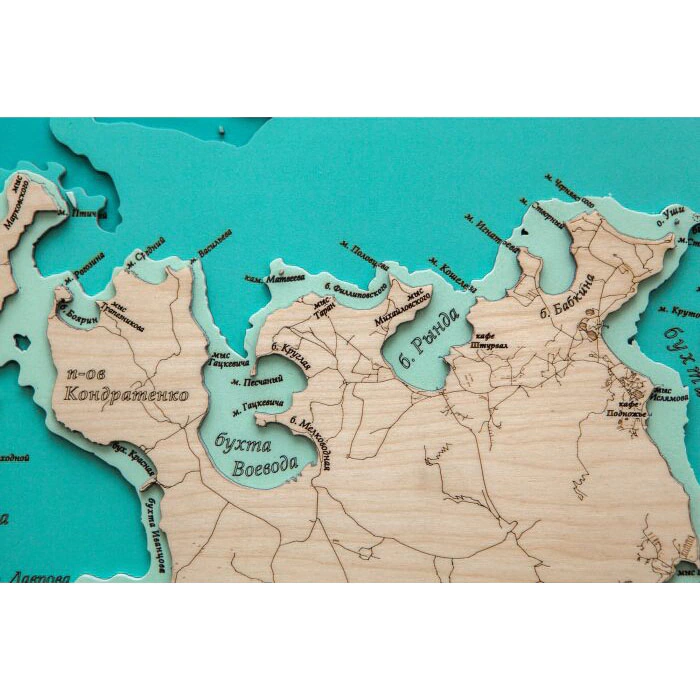Peter the Great Bay Island map made of wood, medium, custom made