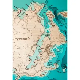 Карта острова залива Петра Великого из дерева, средняя, на заказ Карта острова залива Петра Великого из дерева, средняя, на заказ