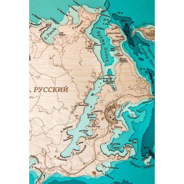 Peter the Great Bay Island map made of wood, medium, custom made