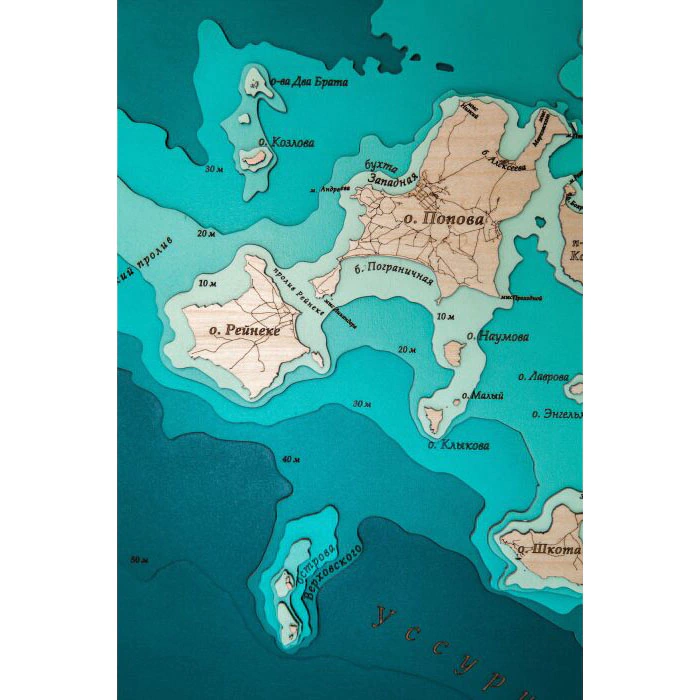 Peter the Great Bay Island map made of wood, medium, custom made