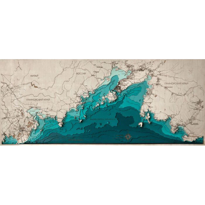 Map of the southern coast of Primorsky Krai made of wood, large, custom-made