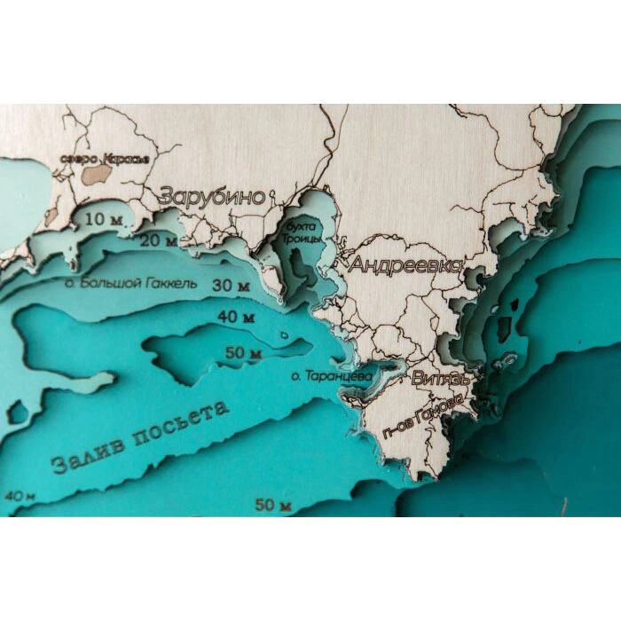 Map of the southern coast of Primorsky Krai made of wood, large, custom-made