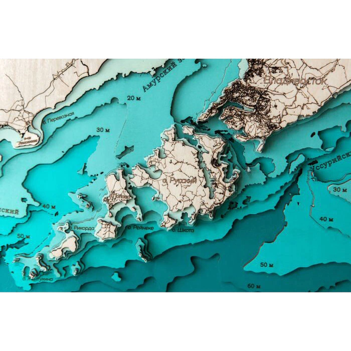 Map of the southern coast of Primorsky Krai made of wood, large, custom-made