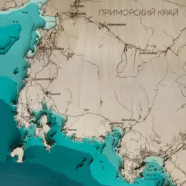Карта южного побережья Приморского края из дерева, большая, на заказ Карта южного побережья Приморского края из дерева, большая, на заказ